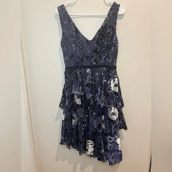 Marchesa Notte Velvet Tiered Floral Cocktail Dress Size 2 - Picture 9 of 10